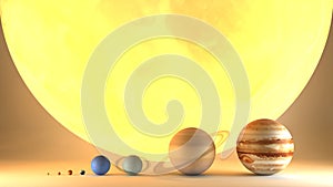 Solar system planets diameter sizes. Ratio of magnitudes