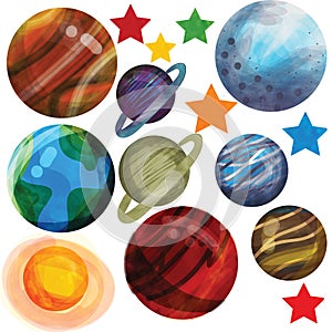 Solar system planets watercolor effect