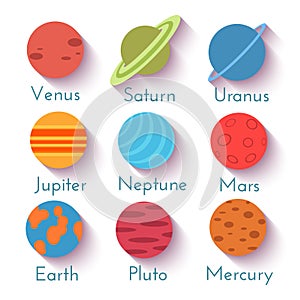 Solar system and space objects. Vector set in flat