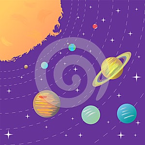 Solar System. Sun and Planets on Starry Background. Perfect for Print.