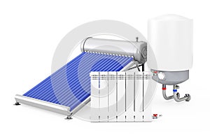 Solar Water Heater with Boiler and Radiator. 3d Rendering