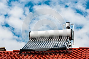 Solar water heater boiler on residentual house rooftop