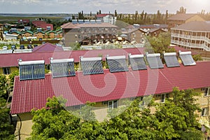 Solar water heaters on the roof of the hotel