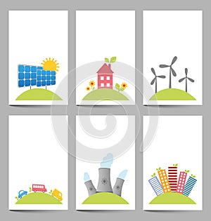 Solar, windmills and nuclear power plants banners