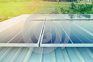 Solarcells panels on roof at solar farm