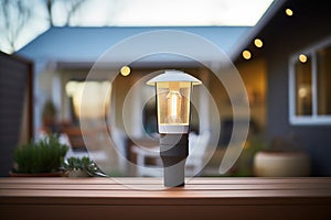 solarpowered faro lamp in suburban setting