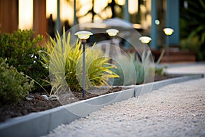 solarpowered garden lights along a pebbled pathway