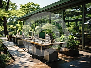 Solarpowered green office with interactive screens