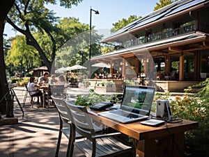 Solarpowered outdoor workspace in parklike setting