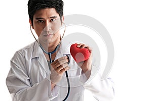 Solated doctor use stethoscope to check up heart