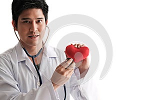 Solated doctor use stethoscope to check up heart