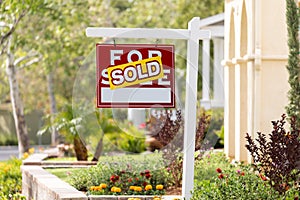 Sold Home For Sale Real Estate Sign in Front of New House