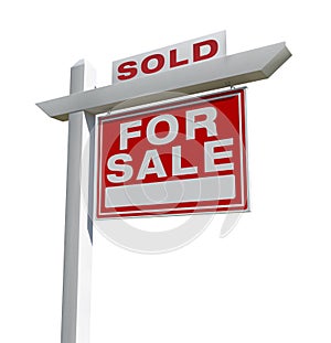 Sold Home For Sale Real Estate Sign Isolated on a White Background with Transparent PNG Option.