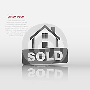 Sold house icon in flat style. Home illustration pictogram. Sale sign business concept