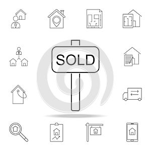 Sold icon, sold out symbol. Set of sale real estate element icons. Premium quality graphic design. Signs, outline symbols c