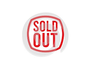 Sold Out Badge Label - red stamp text on White background