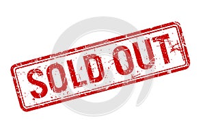 Sold out red grunge stamp rotated on white background, sale textured badge template, vector illustration.