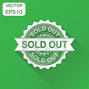 Sold out rubber stamp icon. Business concept sold stamp pictogram. Vector illustration on green background with long shadow.