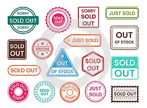 Sold out stamp, out of stock shopping sale label set
