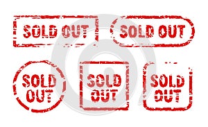 Sold out vector red stamp grunge sign. Sold banner seal sticker icon label design