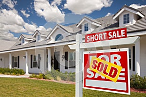 Sold Short Sale Real Estate Sign and House - Right