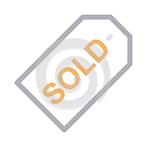 Sold tag thin color line vector icon