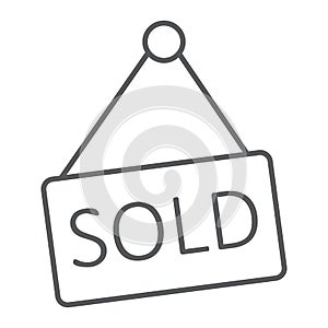 Sold thin line icon, real estate and home, sale