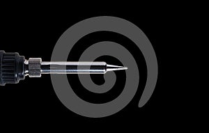 Solderer tip for wire soldering over black photo