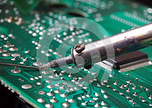 Soldering on an electronic circuit board