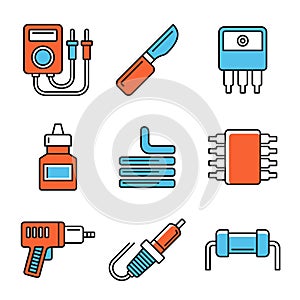 Soldering Icons Set on White Background. Vector