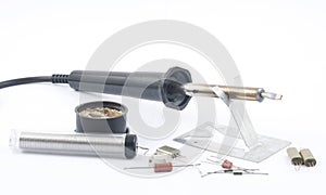 Soldering iron, rosin ,solder and resistors