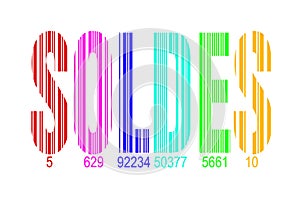 Soldes, meaning sales in French, rainbow barcode