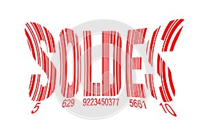 Soldes, meaning sales in French, red barcode isolated on white photo