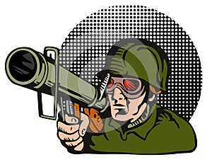 Soldier aiming a bazooka