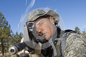 Soldier Aiming Machine Gun