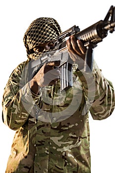 Soldier aiming with a rifle