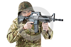 Soldier aiming with a rifle