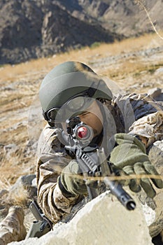 Soldier Aiming With Sniper Rifle