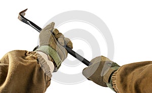 Soldier arms holding crowbar