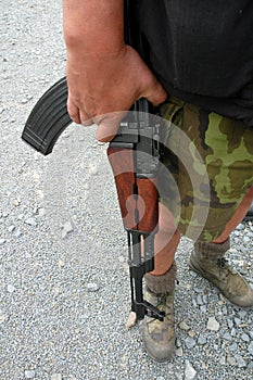 Soldier with automatic rifle