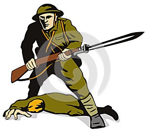 Soldier with bayonet standing photo