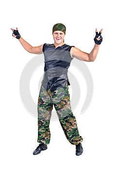 Soldier camouflage dancer showing some movements