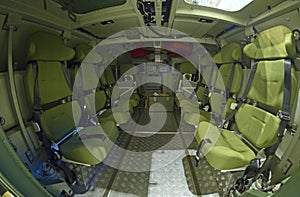 Soldier compartment of an armoured personnel carrier, seats and sest belts, made in Ukraine