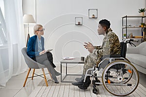 Soldier with disability at professional psychological consultation