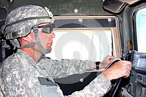 A soldier driving