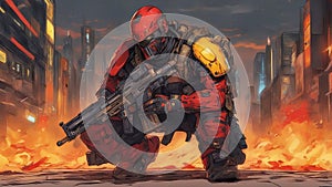 soldier with fire A futuristic soldier who has betrayed his comrades and joined a terrorist organization photo