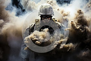 Soldier forces smoke attack. Generate Ai