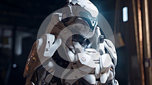 Soldier in futuristic space armor, science fiction, white armor, digital illustration
