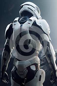 Soldier in futuristic space armor, science fiction, white armor, digital illustration