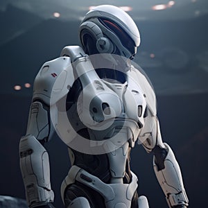Soldier in futuristic space armor, science fiction, white armor, digital illustration